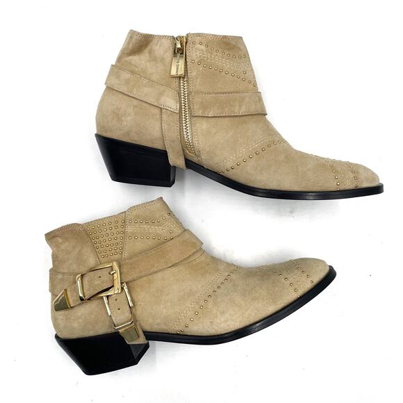 Anine Bing Bianca Bootie Beige Suede Gold Studded Harness Sz 36 / 6 US - Picture 5 of 11